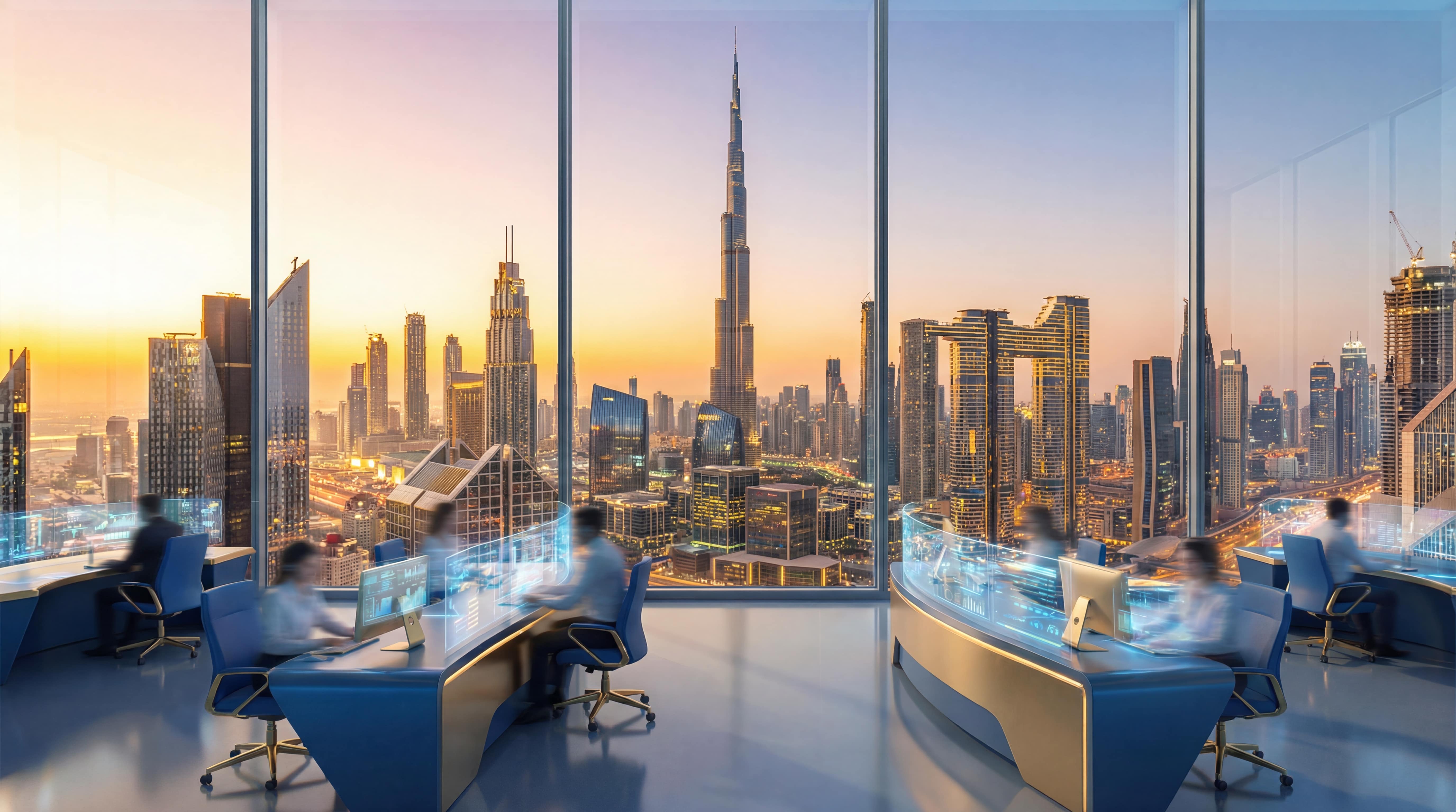 Modern call center operations in Dubai with agents using advanced technology