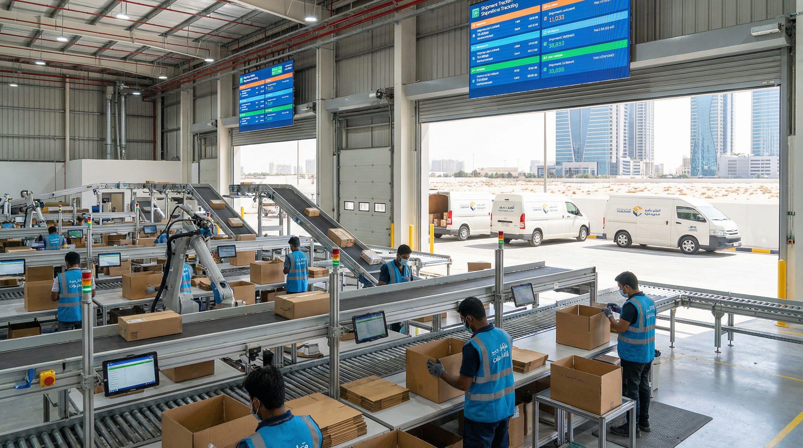 E-commerce fulfillment centre in EZDubai with automated conveyor systems and robotic picking