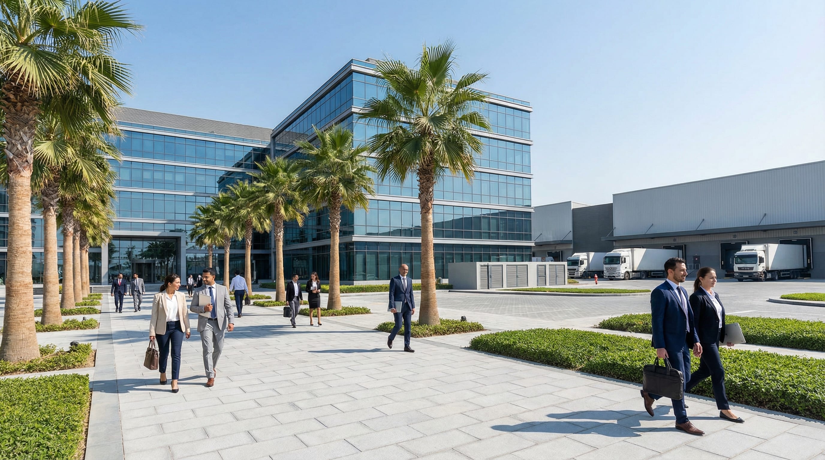 Free zone business park office in Dubai South with modern workspaces