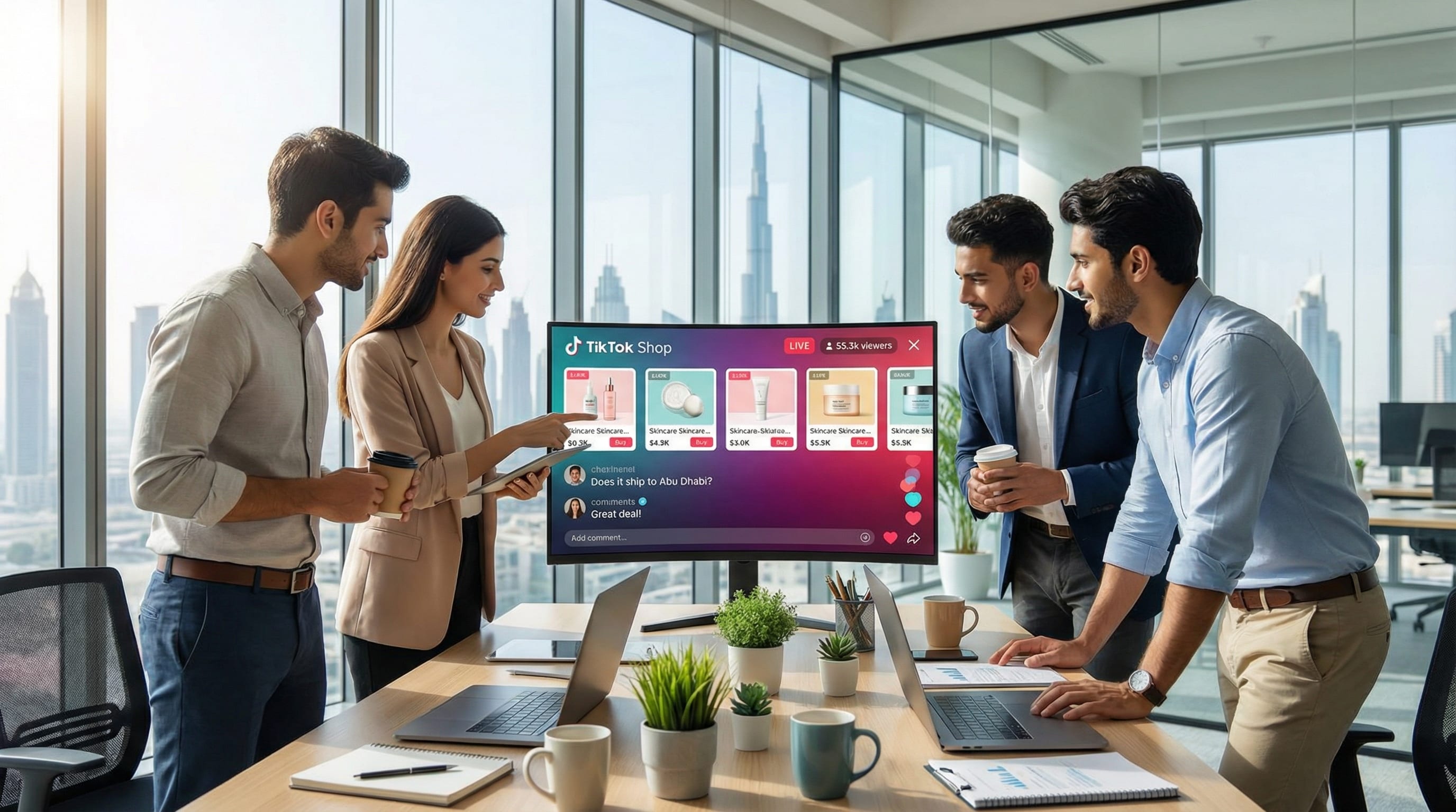 TikTok Shop live shopping event with product cards and real-time viewer engagement for UAE market