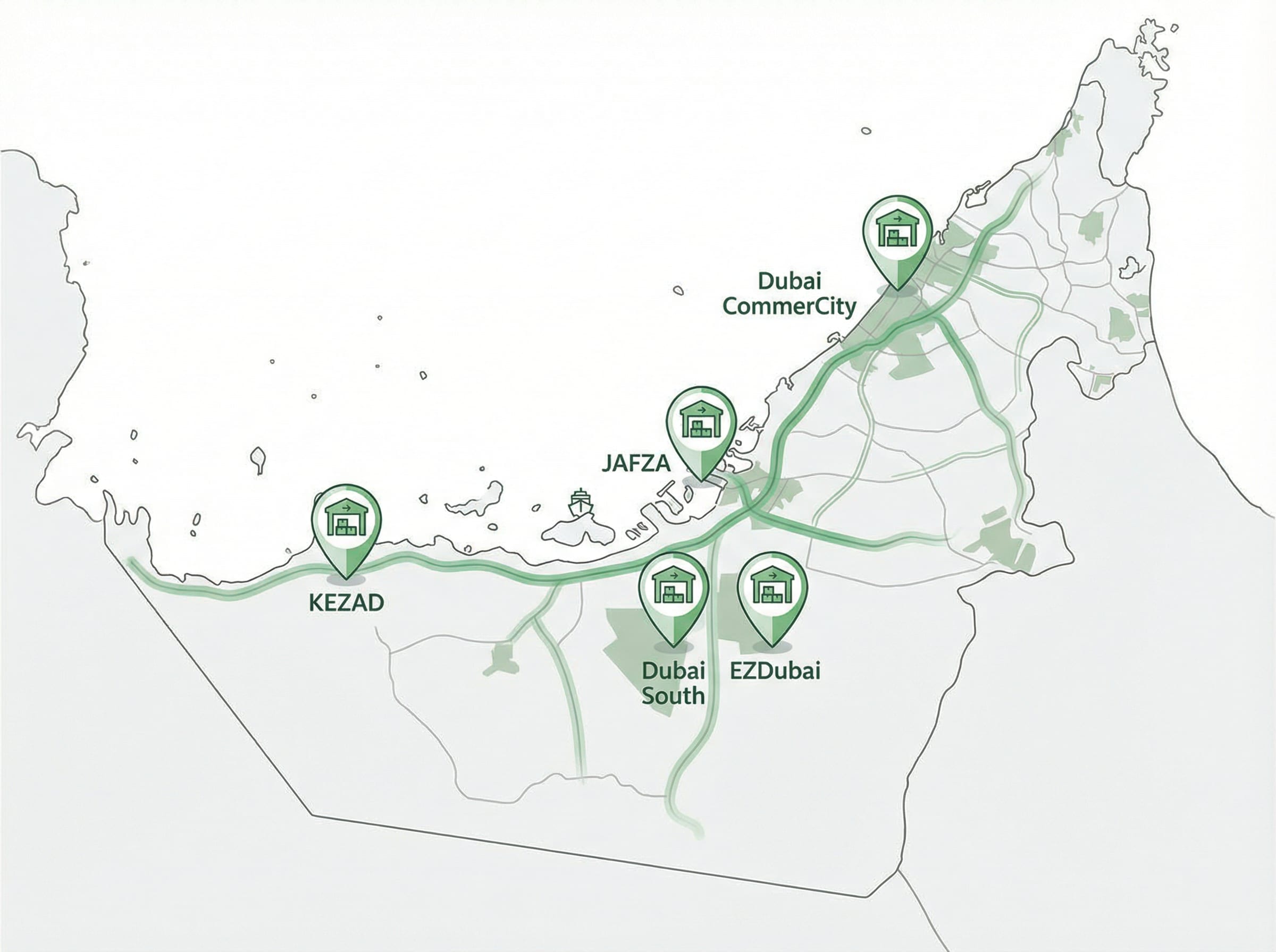 Map of UAE free zones for e-commerce fulfilment operations