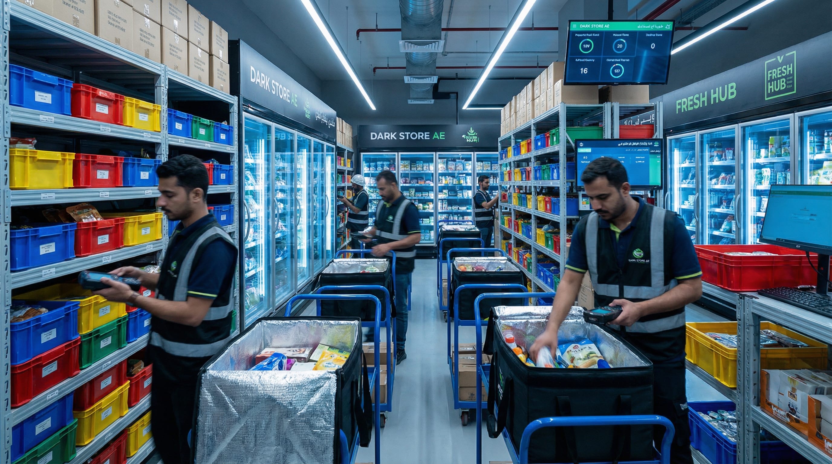 Interior of a Dubai dark store with automated picking systems