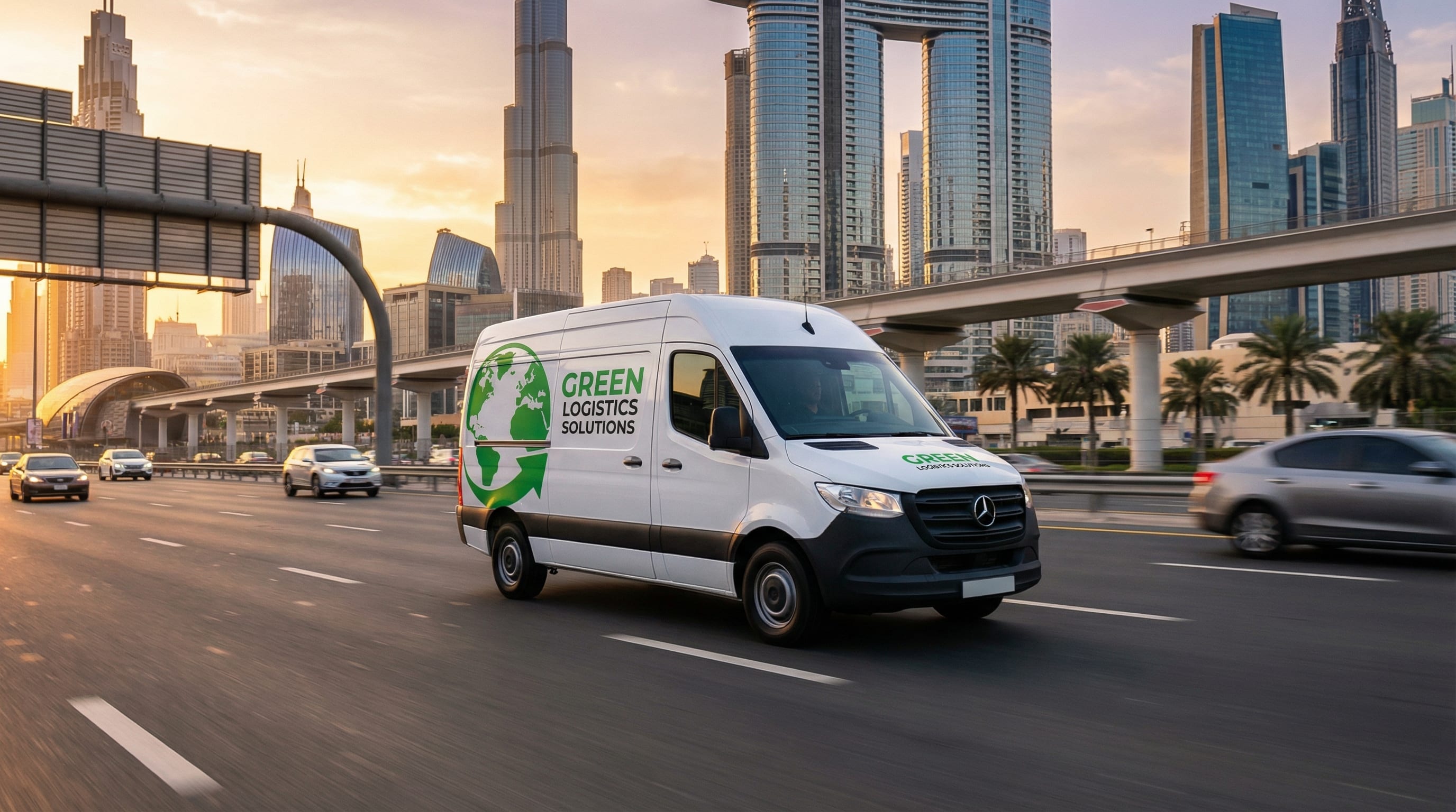 Next-day delivery fleet navigating Dubai's urban logistics network
