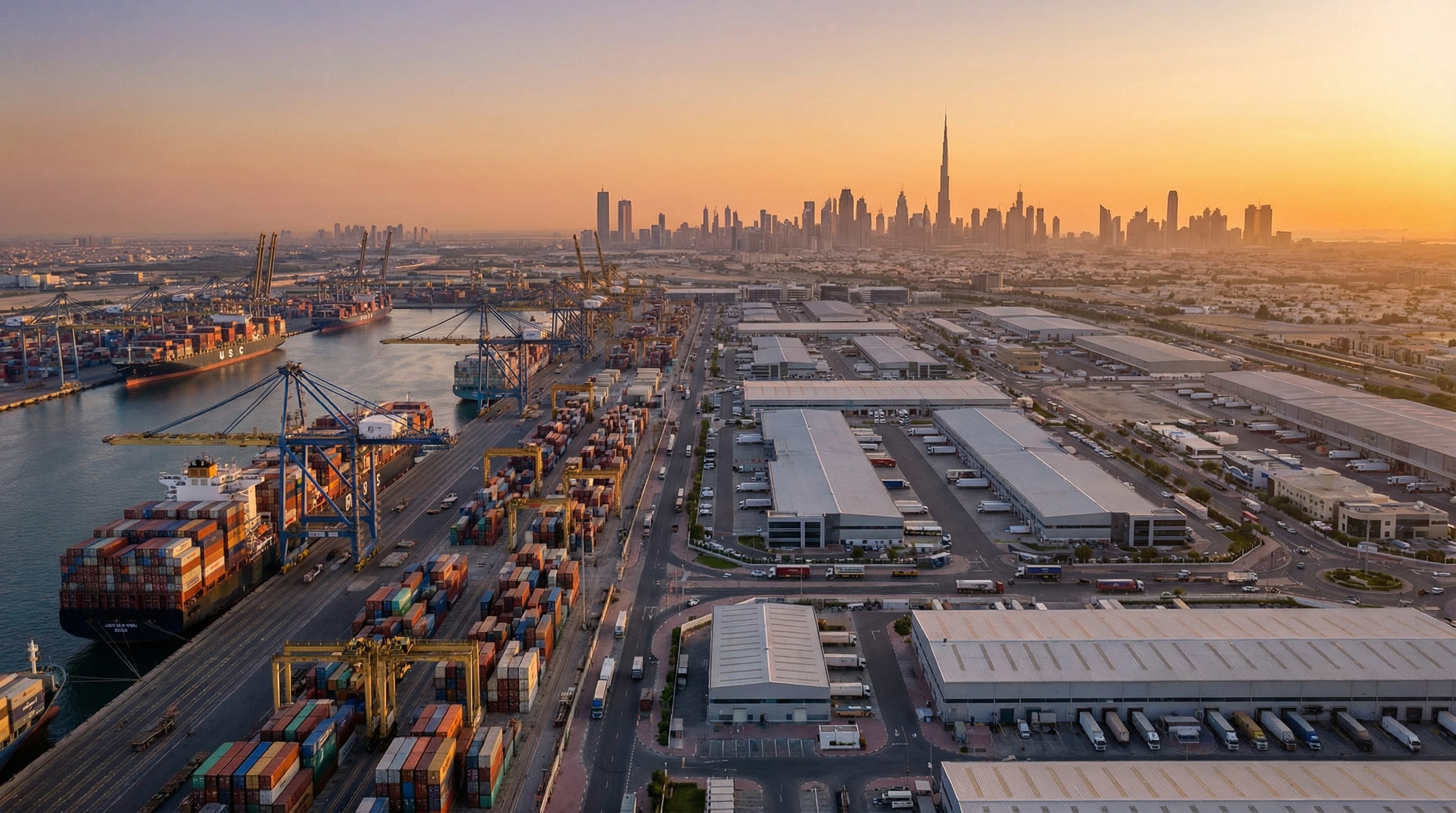 Aerial view of Dubai's Jebel Ali Port -- the world's largest man-made harbor and home to the UAE's top logistics companies